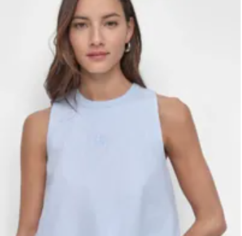 [S] DKNY HARBOR SLEEVELESS POPLIN CROP TOP WITH BUBBLE HEM, DJ4W2139-EDS (SD1448)