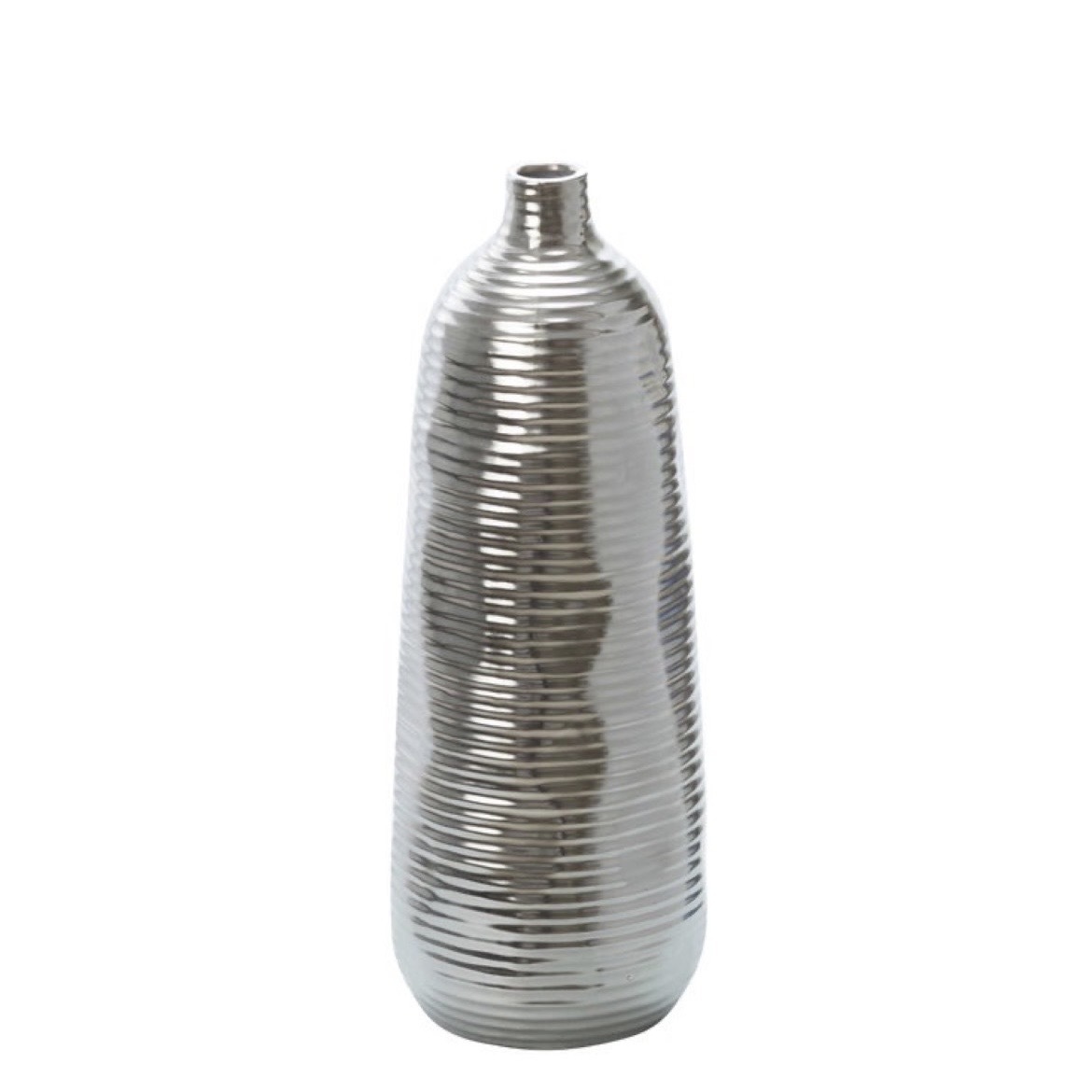 陶瓷花器 橫紋 銀 高