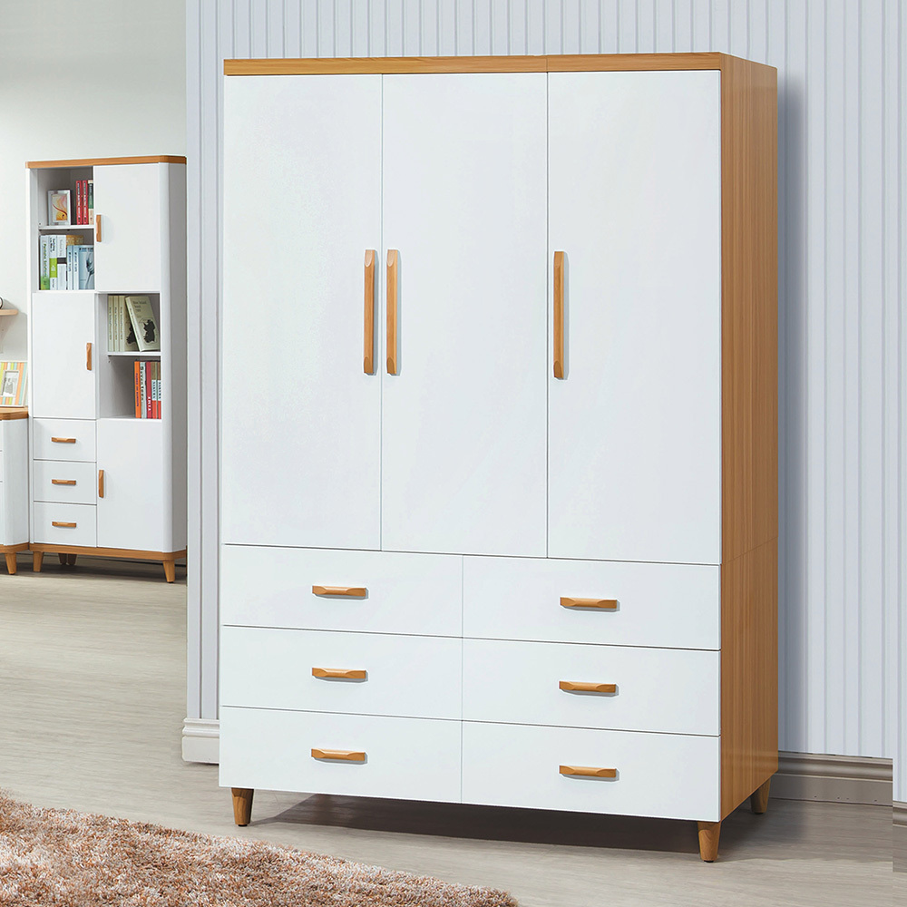 喬菲4尺三門六抽衣櫃(雙吊桿)