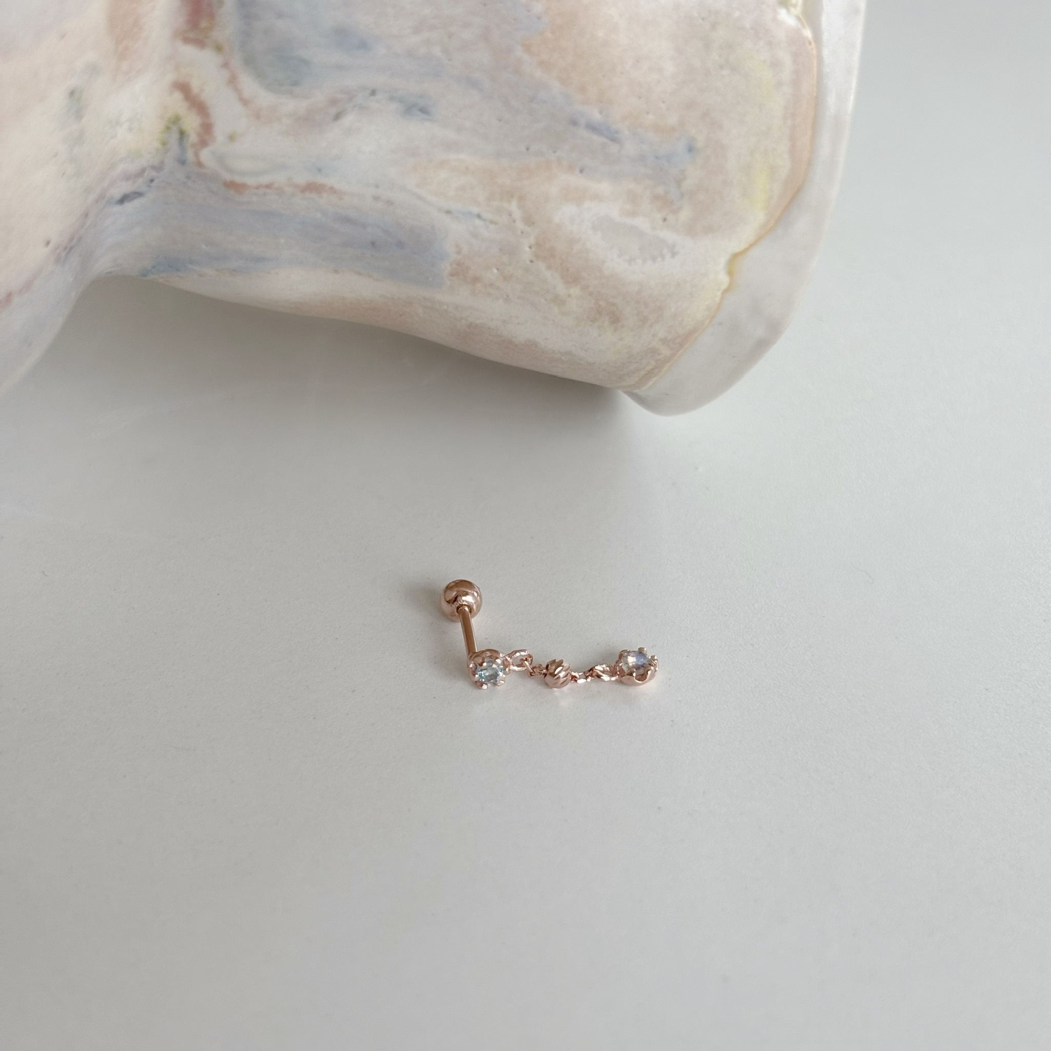 碎花拉長托帕石cutting bal轉珠耳環