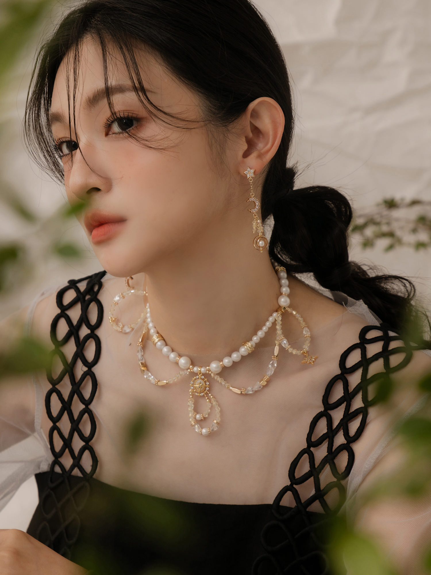 星月守夢日。MUCHAT手作14+16KGP星月鋯石純銀針耳環