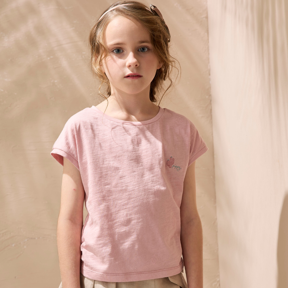 PIPPY迷你仙人掌刺繡清新百搭純棉上衣 粉