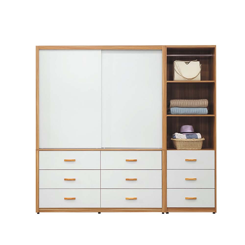 喬菲7.1尺推門/拉門衣櫃組合(5.1尺六抽推門衣櫃+2尺開放式三抽衣櫃)