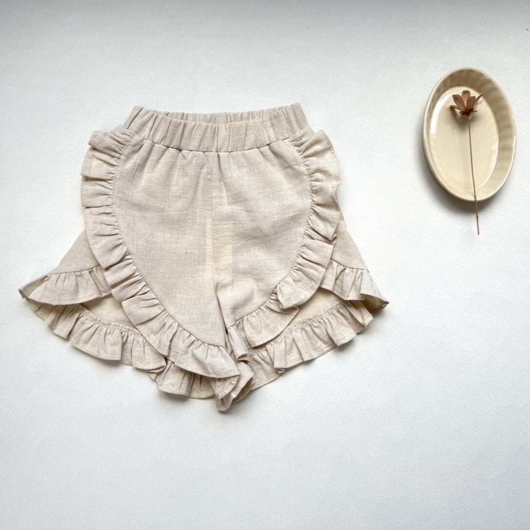 MINIMOM 棉麻荷葉短褲 Fiona Shorts-Cream