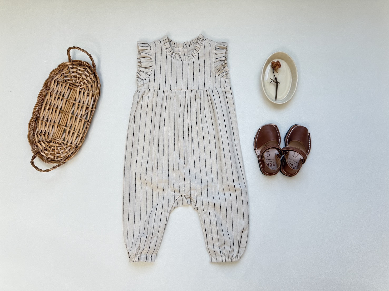 MINIMOM 荷葉邊高腰條紋連身褲 Nancy Jumpsuit - Brown