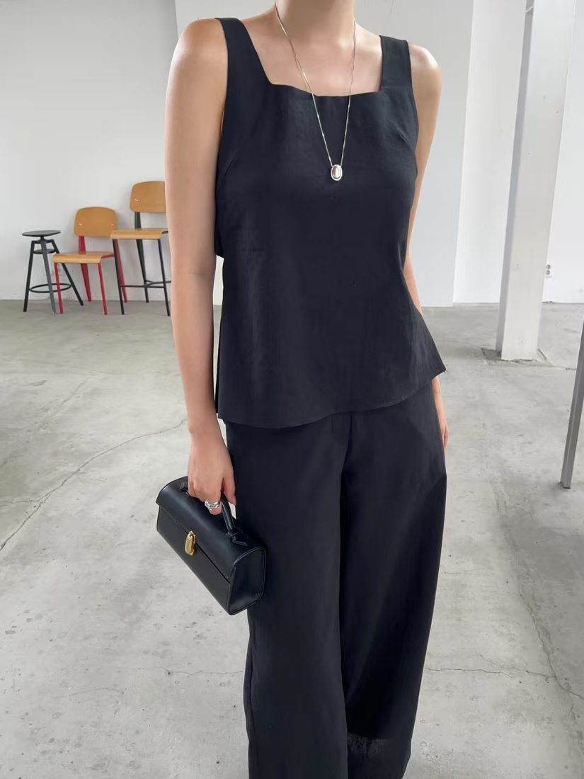 [現貨] Ina 簡約腰綁帶無袖套裝上衣 [ 2色 / Free ]