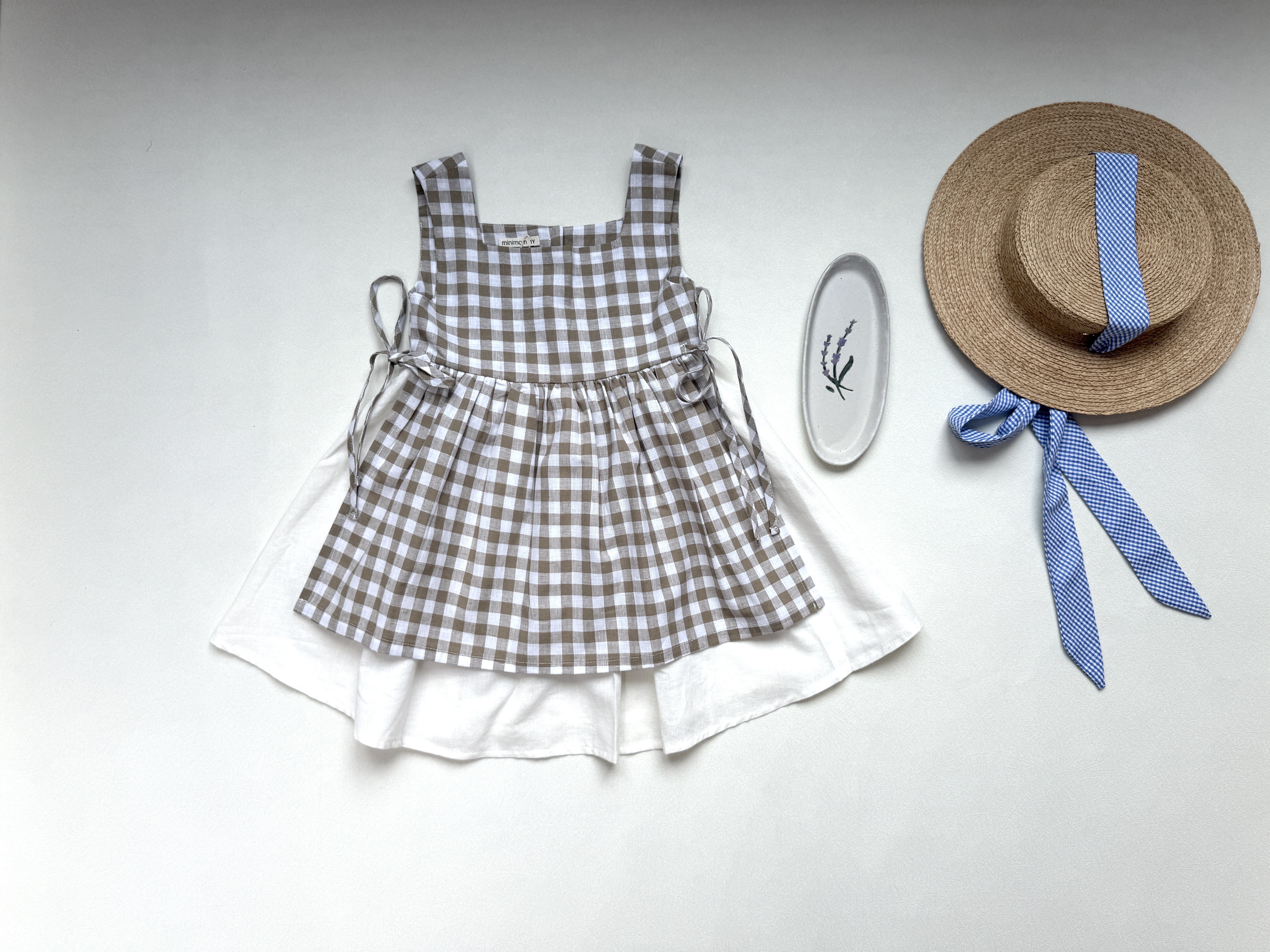 MINIMOM 格紋圍裙洋裝 Amy Dress - Beige