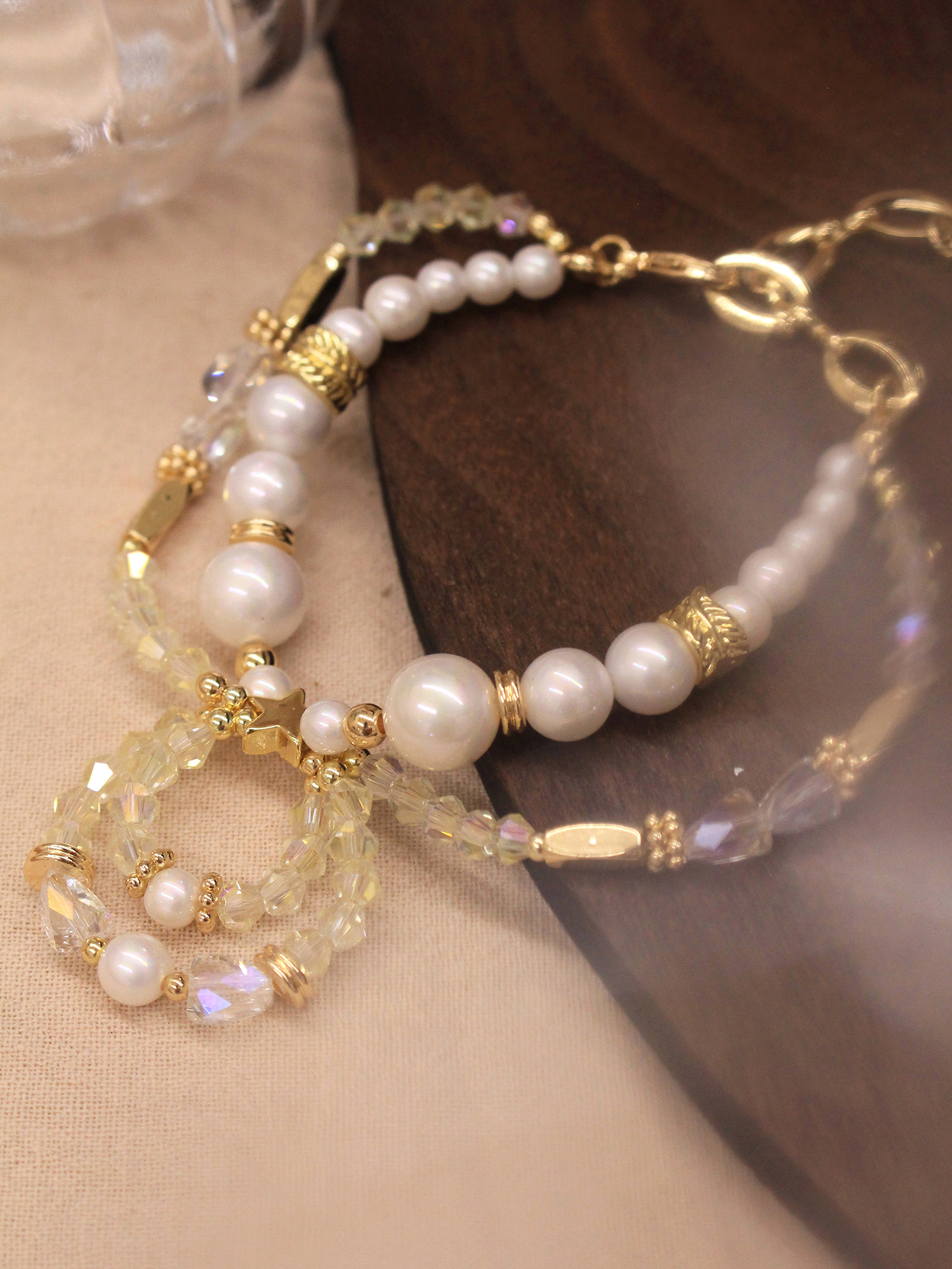 星月守夢日。MUCHAT手作14KGP星星珍珠水晶手鍊