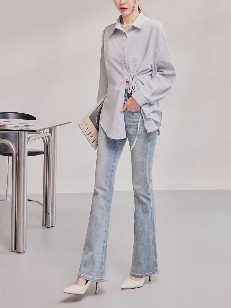 2603 毛邊雙釦微喇牛仔褲