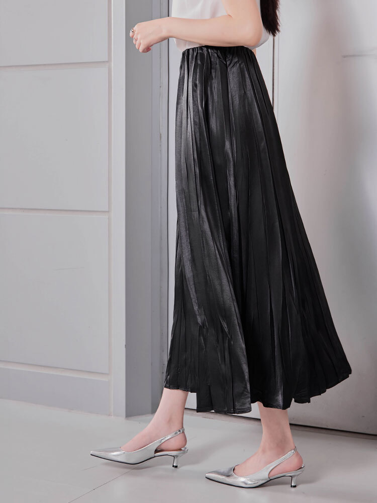 珠光顯瘦百褶長裙