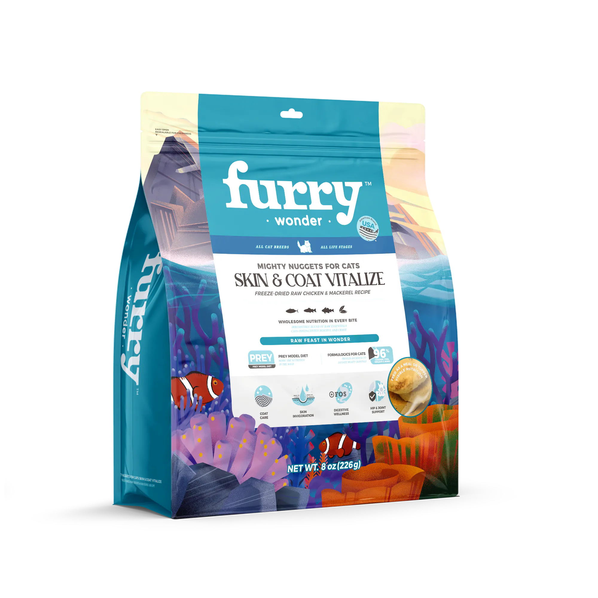 Furry Wonder 全貓 美毛護膚 主食凍亁 雞肉+鯖魚味 8oz/ 16oz (貓脫水糧)