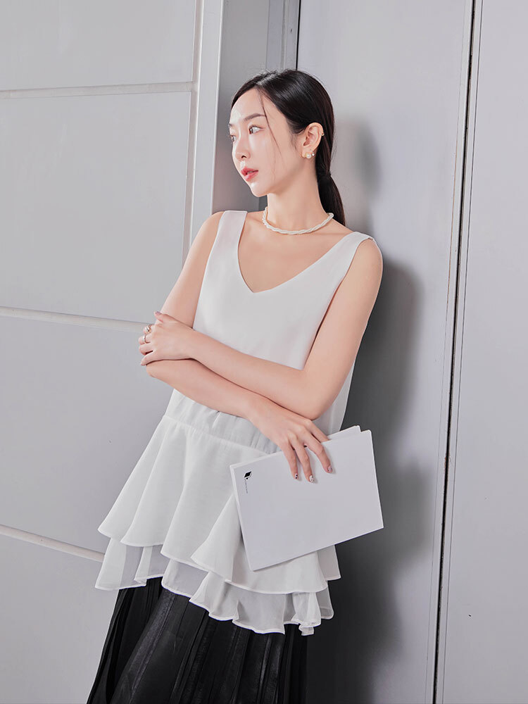 V領小裙擺天絲背心