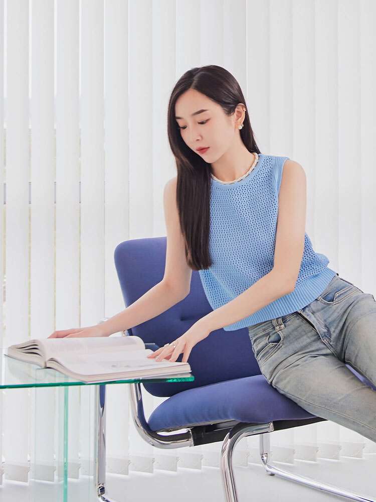 鏤空圓領針織棉背心