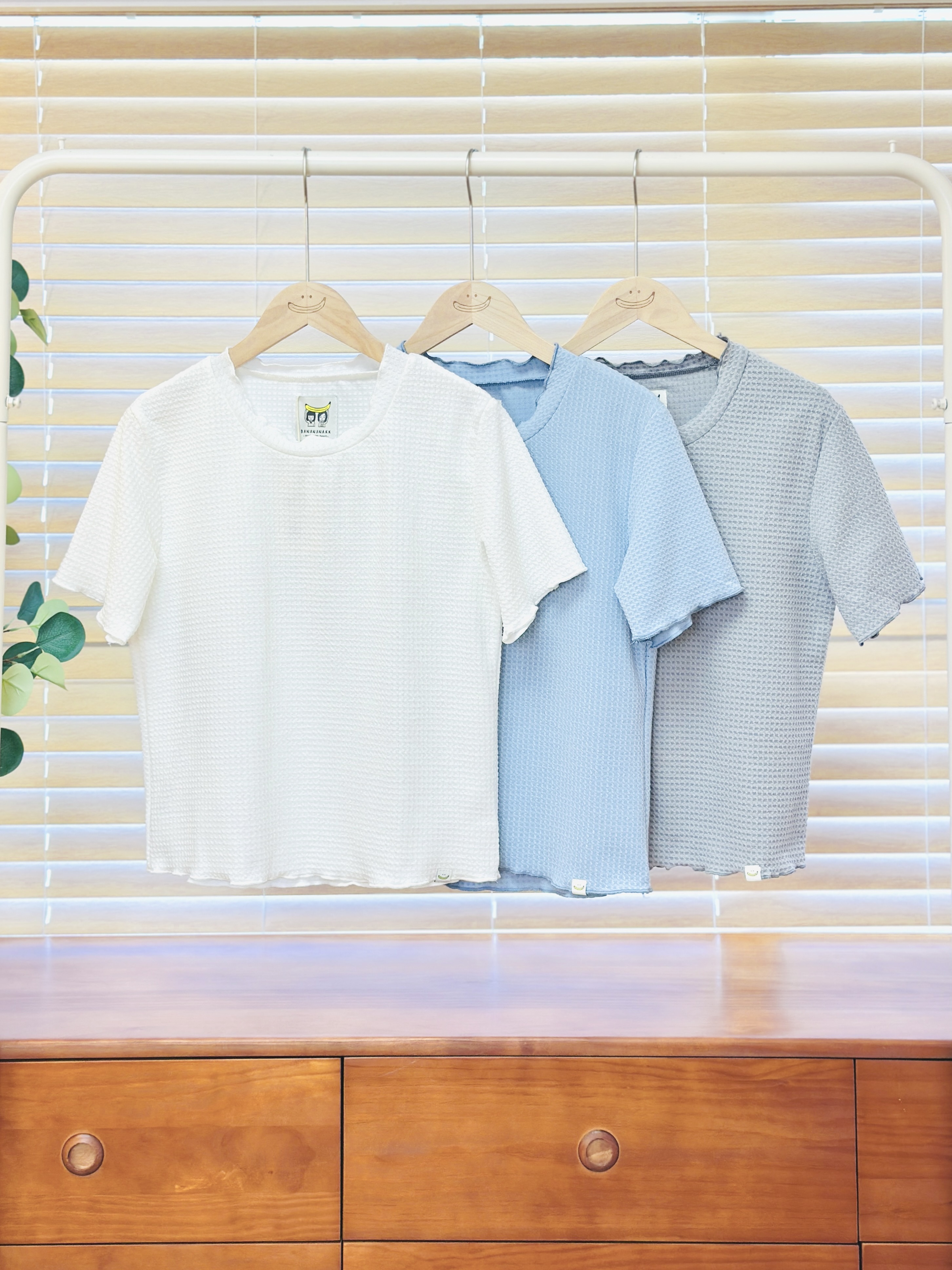 三色 / 柔軟窩夫格短袖上衣 / Soft Waffle Short Sleeve Top