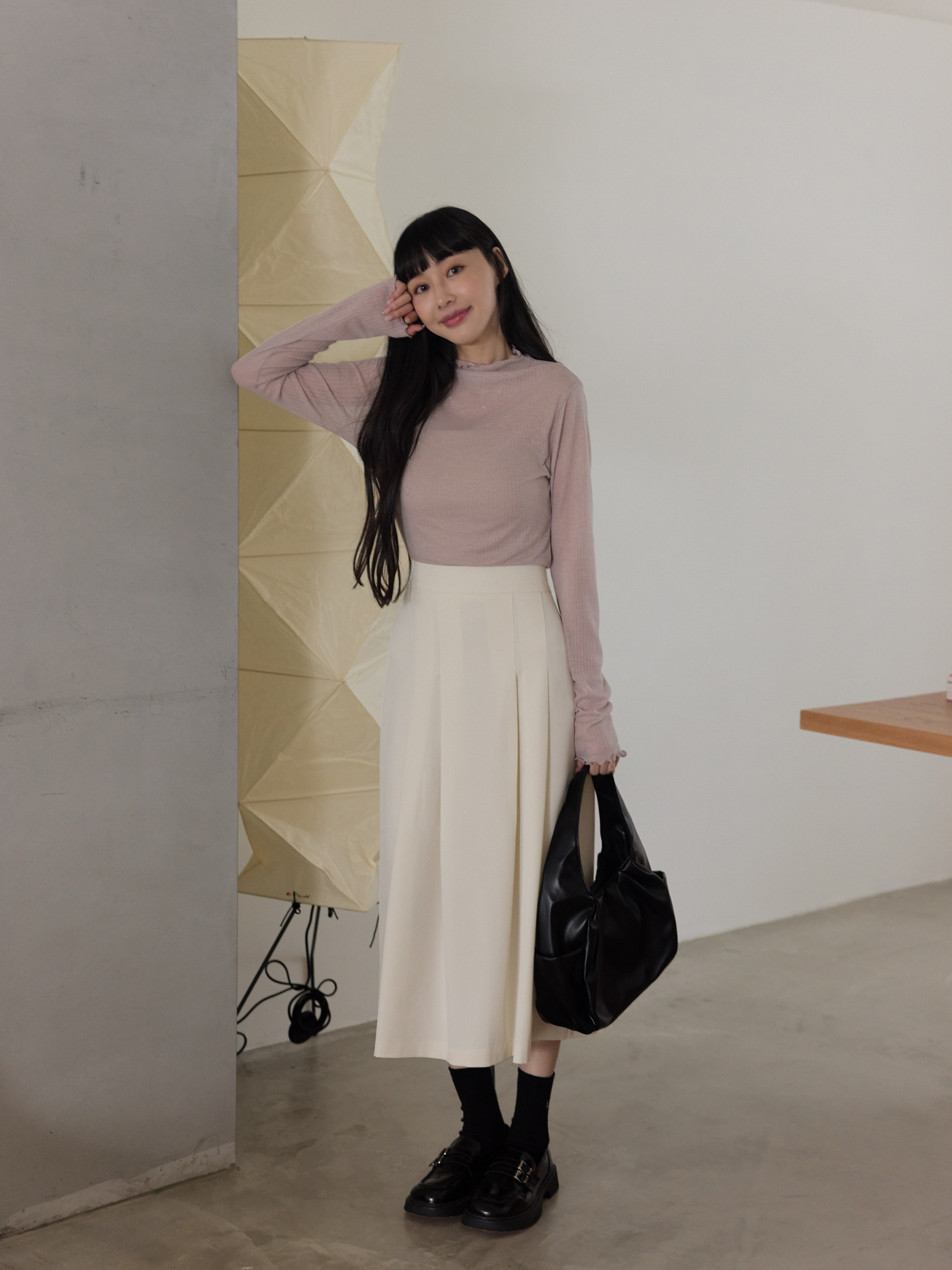 簡約質感壓褶長裙