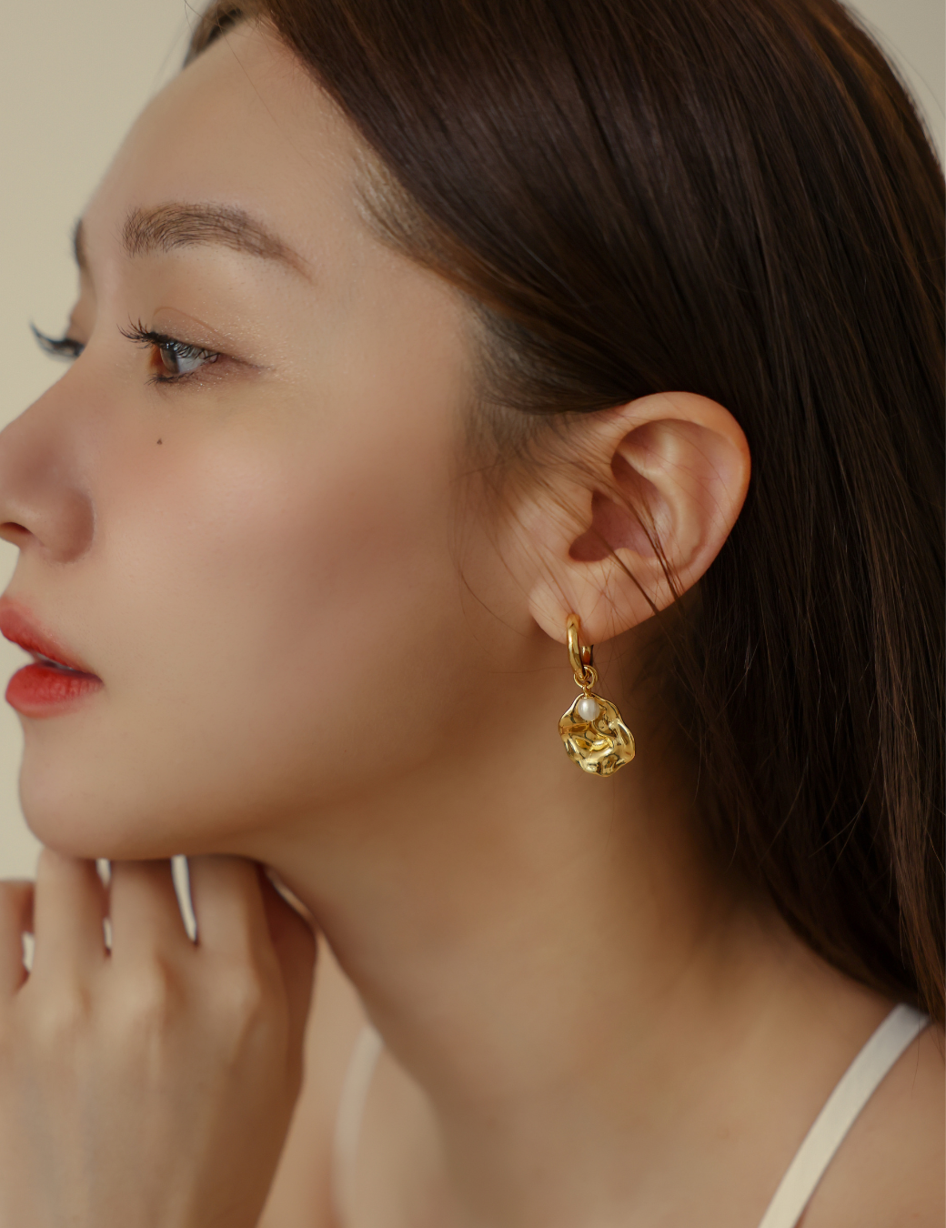 不規則圓片Ｃ圈耳環（金色）