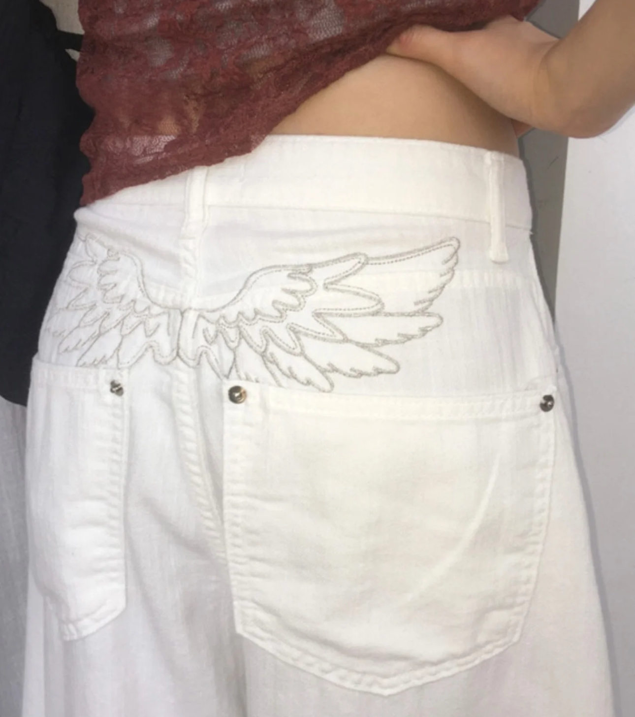 自留！Angel wing white jeans