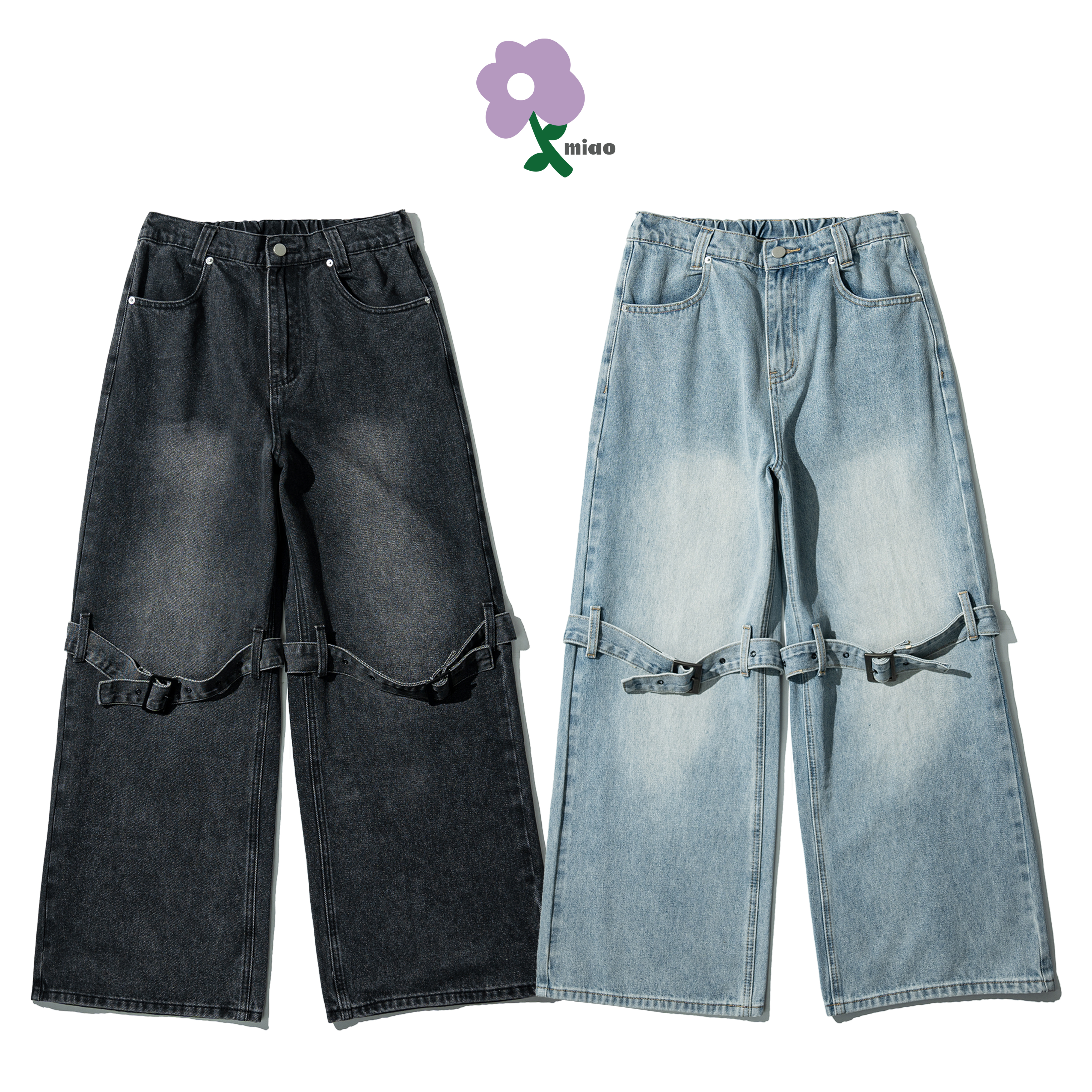 AGILITY MIAO Washed Knee Belt Jeans 膝部腰帶 直筒牛仔褲 [M-D2]