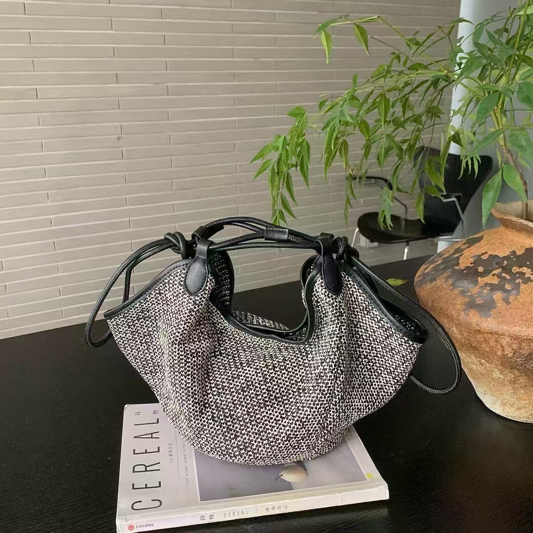 1687韓系拉菲草拼牛皮通勤包