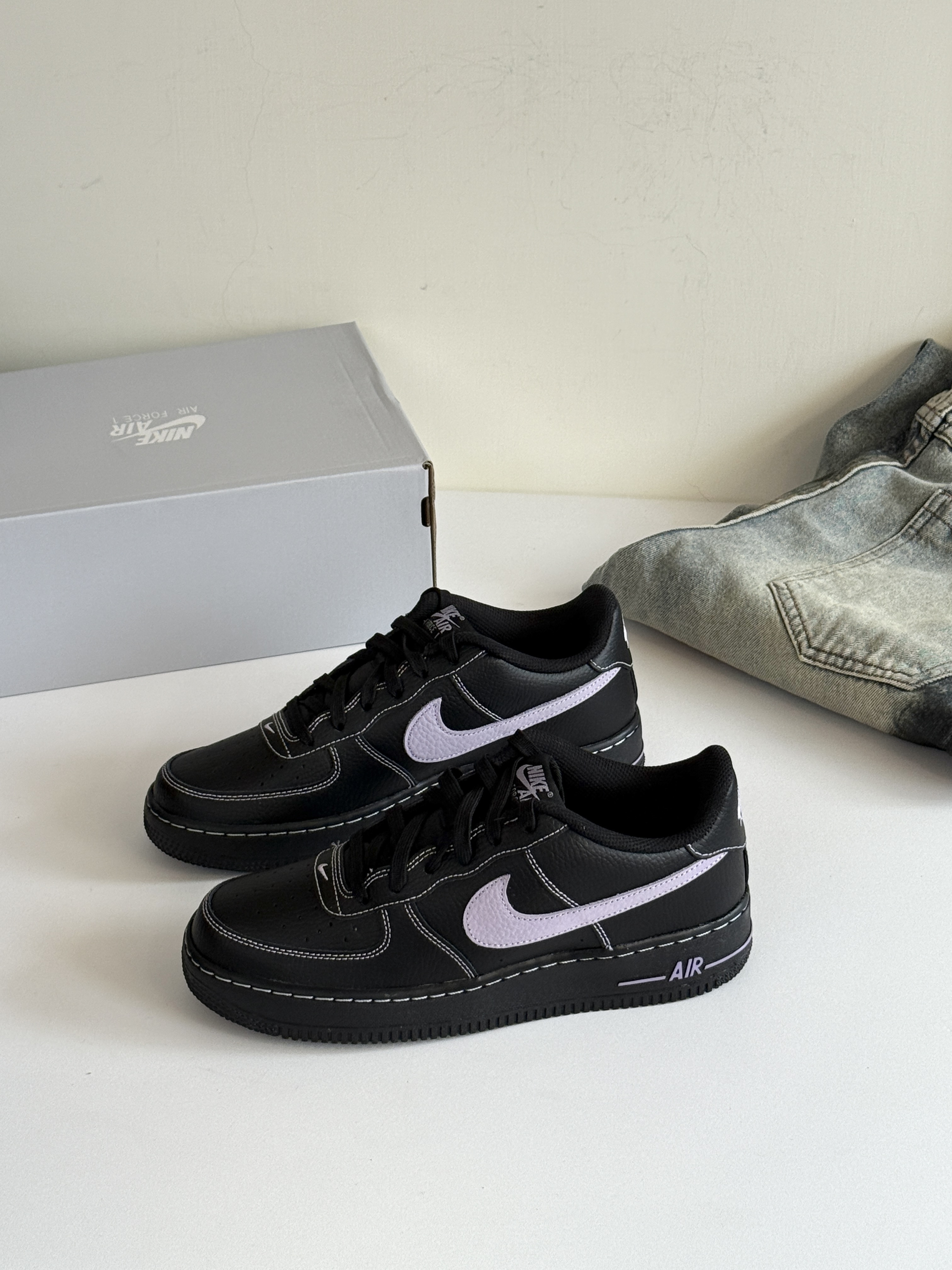 Nike Air Force 1 AF1 黑底紫縫線 紫色 黑紫 酷洛米配色 賽博龐克 甜酷風 外縫線 大童鞋 HJ4563-001 男鞋 HQ2037-001/預購