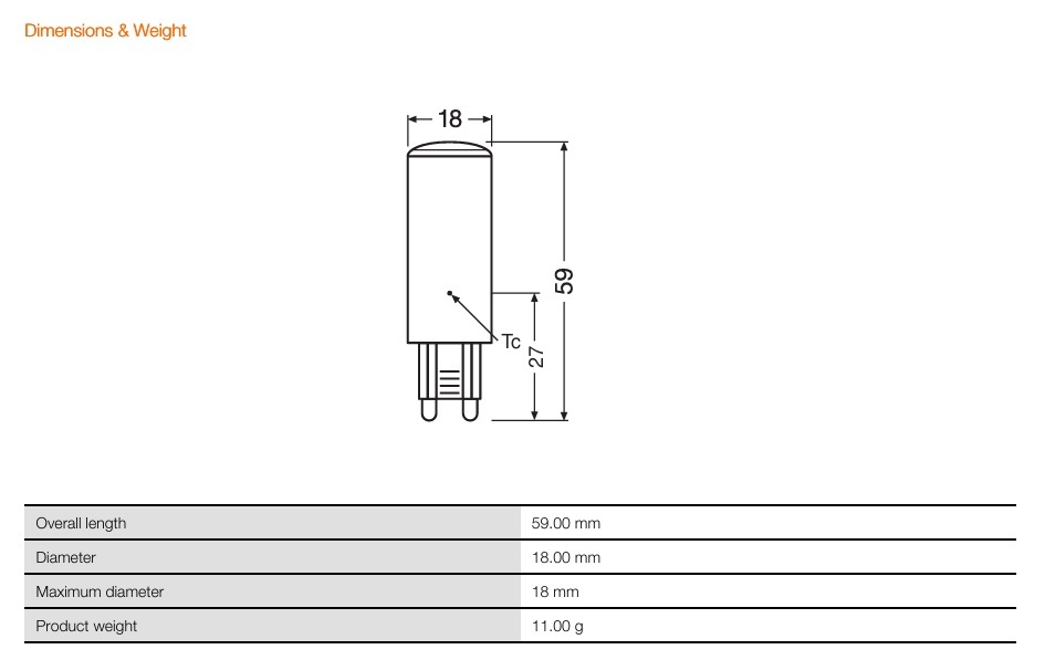 LEDVANCE LED PIN60 4.9W = 60W 827 CLEAR G9 LED燈 不可調光 （20 件/包）