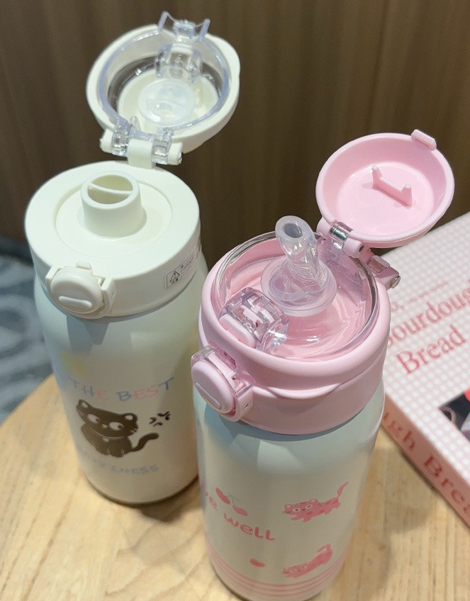 500ML Korean Creamy Style 316 Stainless Steel Flip-Top Thermos Bottle