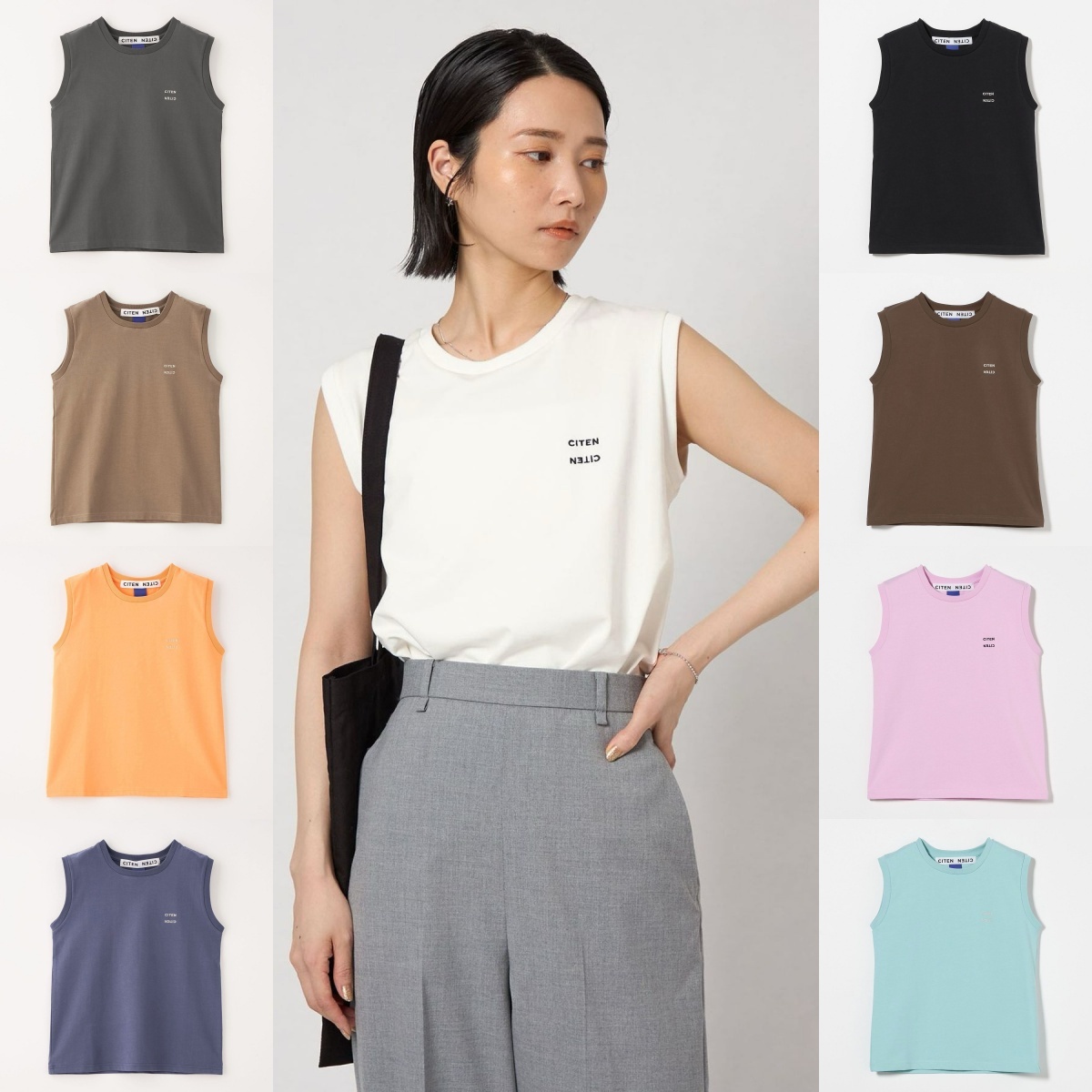 預購┃日本 CITEN 女款 重磅 刺繡 小 LOGO 無袖  T恤