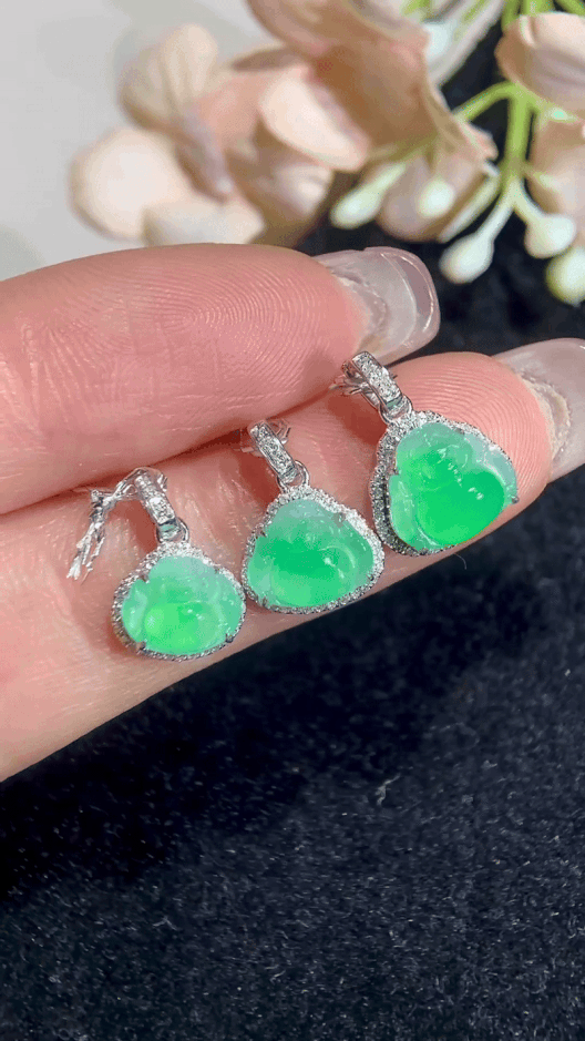 5292255 翡翠飄綠佛公手串小掛件