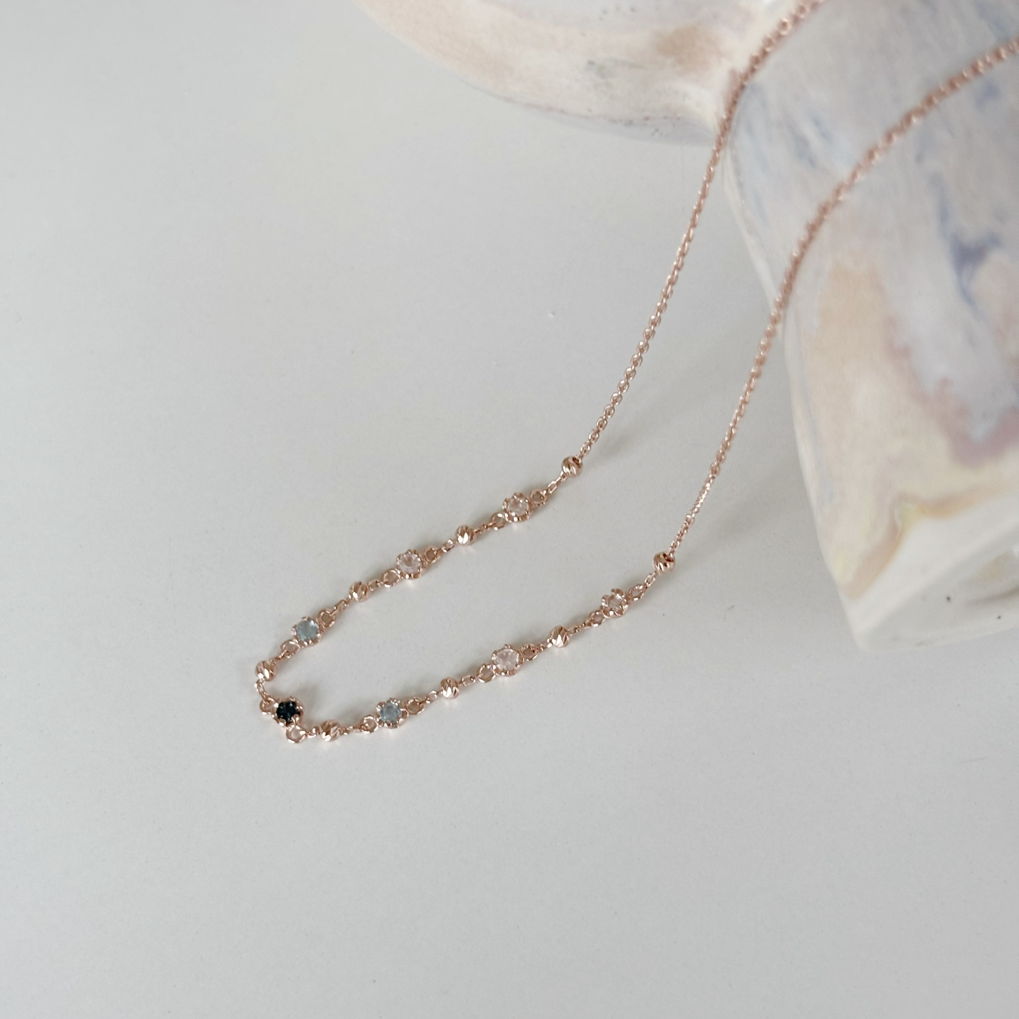 碎花月光藍托帕cutting ball鎖骨鏈