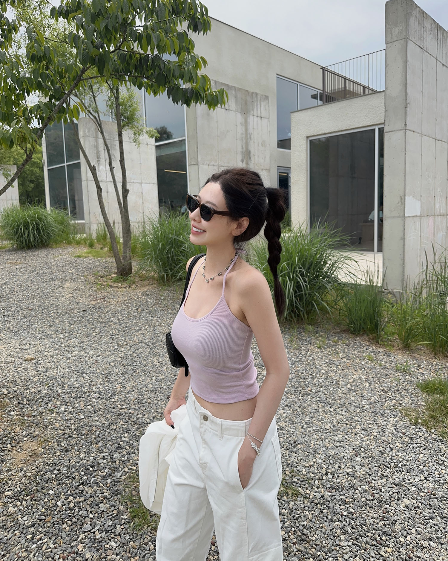 熱銷訂製 T645 綁帶掛脖背心 / 粉紫