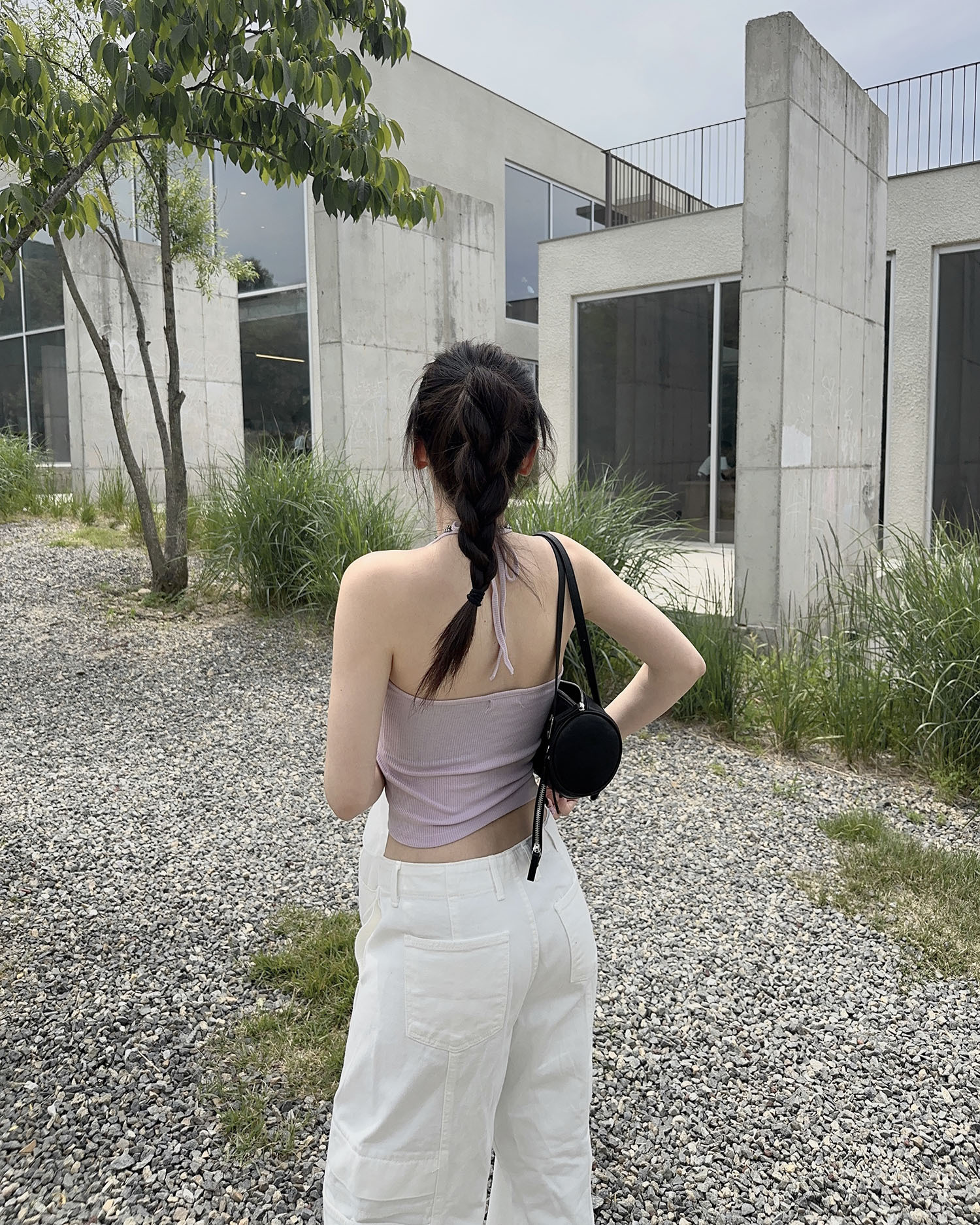 熱銷訂製 T645 綁帶掛脖背心 / 粉紫