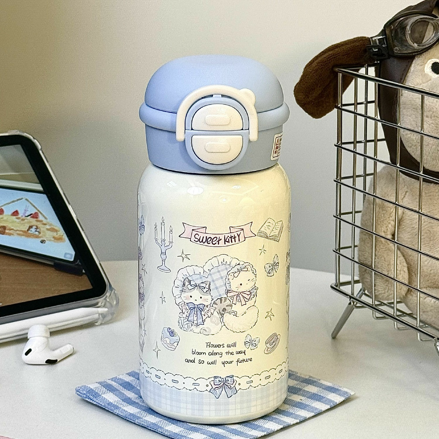 500ML Sweet Kitty 316 Dual-Use Stainless Steel Thermos Bottle