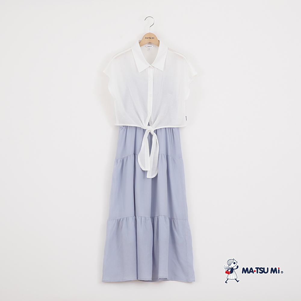 MA‧TSU Mi 兩件式背心蛋糕裙透膚綁帶罩衫洋裝(粉黃.水藍)