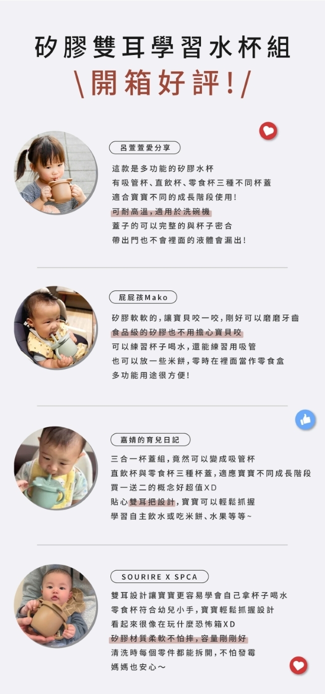 赫媽咪 3in1矽膠雙耳學習水杯組(三色) 250ml 開箱好評