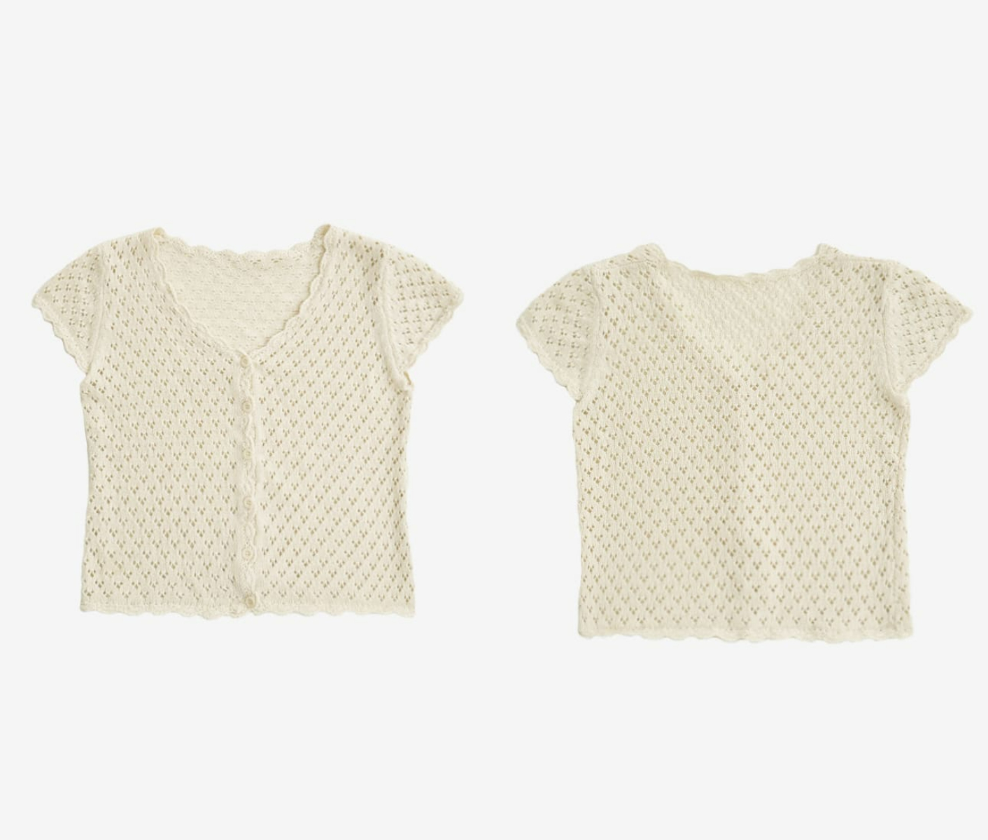 韓國Cherrykoko授權 法式可愛織花奶油色感純棉開襟衫