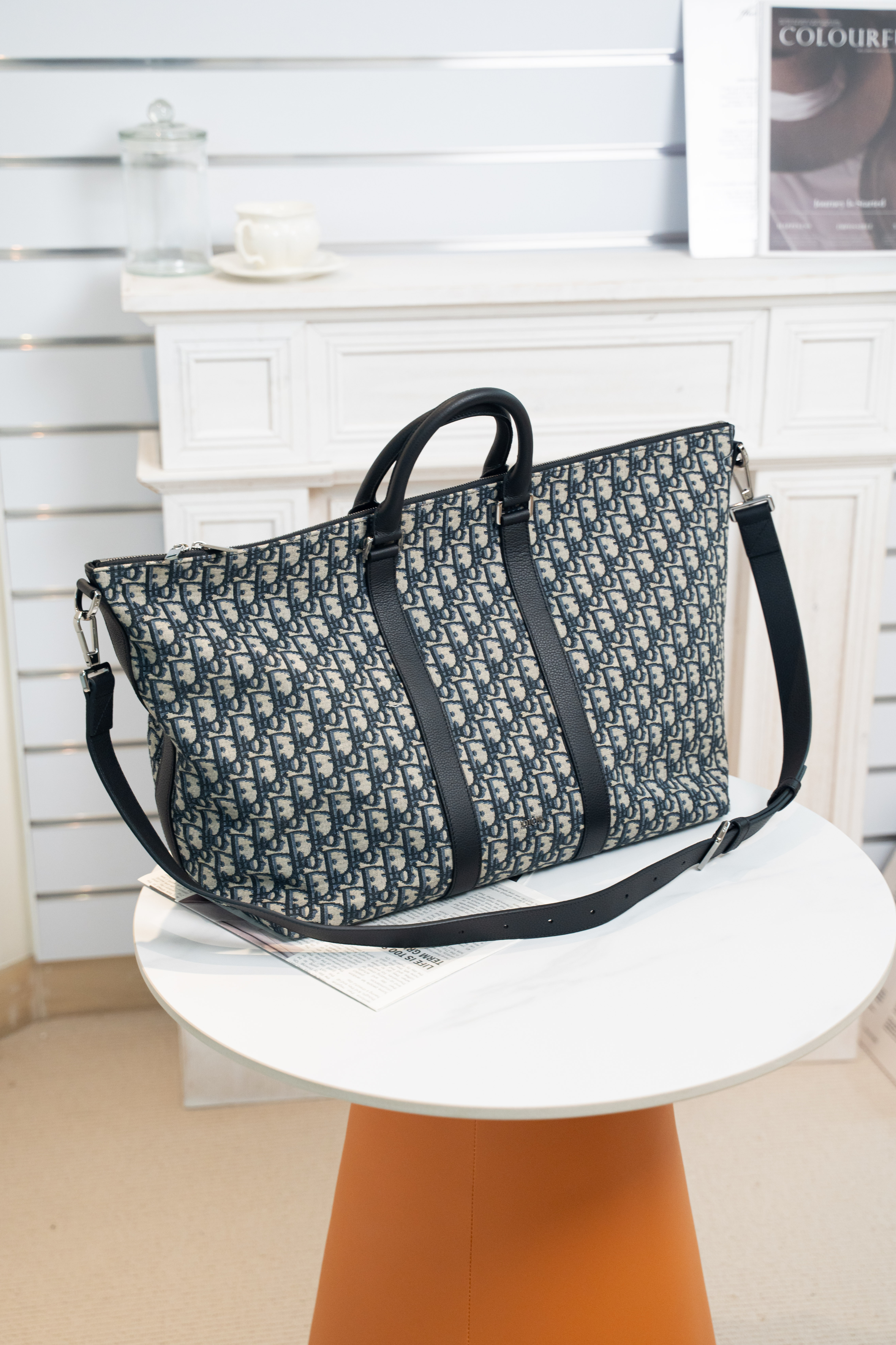 DIOR Weekender 40 手袋 老花色Dior Oblique 緹花及黑色顆粒小牛皮