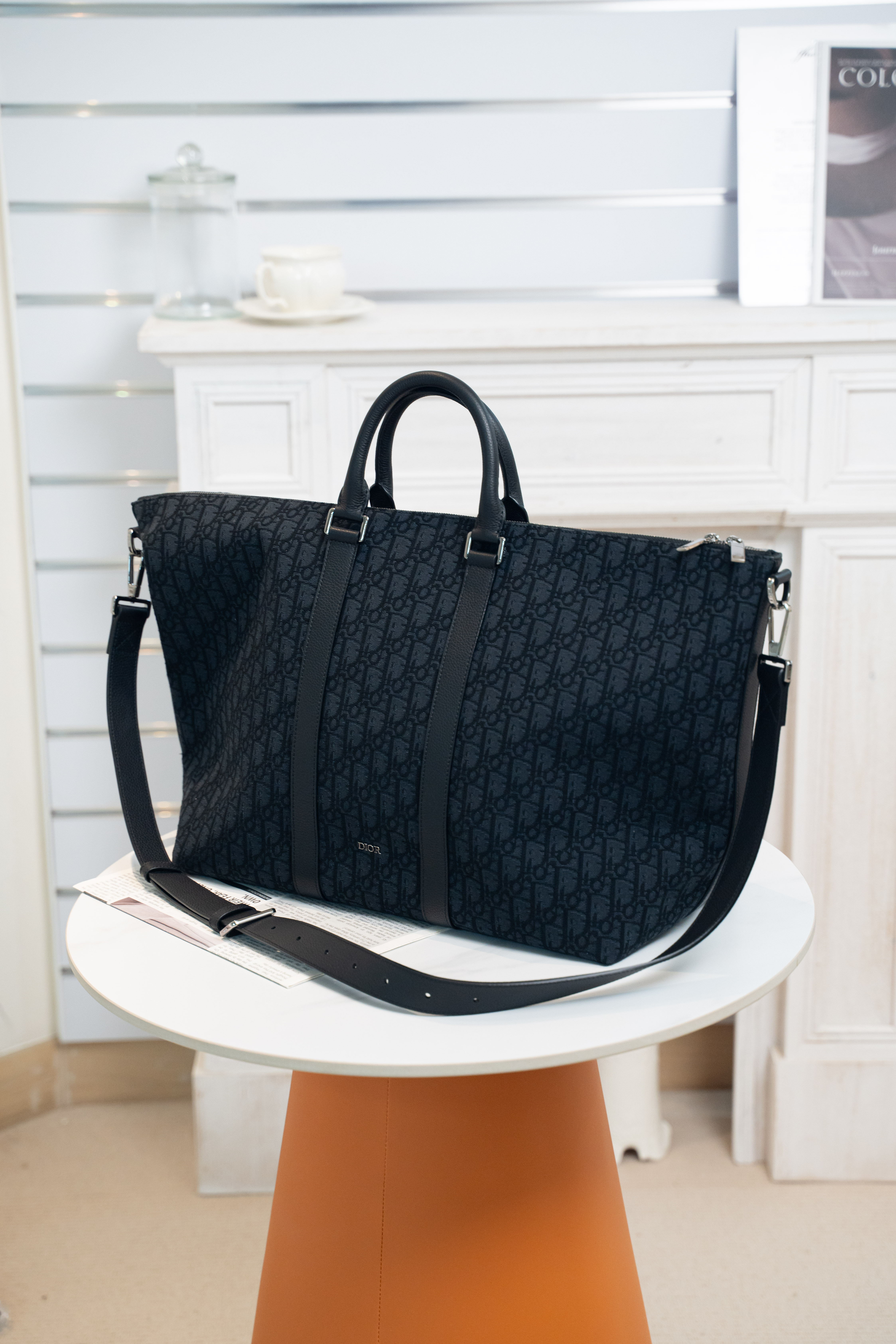 DIOR Weekender 40 手袋 黑色 Dior Oblique 緹花和黑色顆粒小牛皮