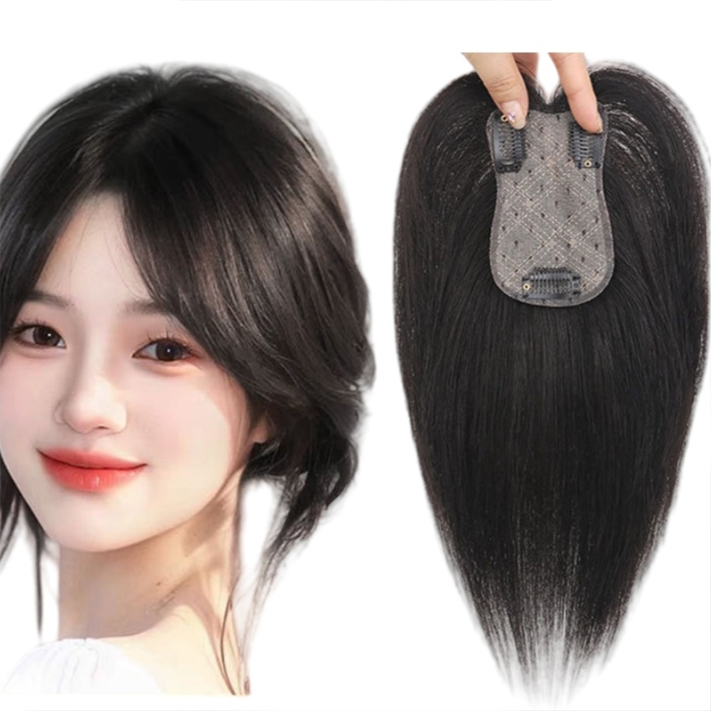 瀏海貼片 假髮 髮片 中分瀏海 八字瀏海 真髮髮片 補髮際線 頭頂補髮 增髮量 蓬鬆 金絲蝶形網 透氣 柔軟親膚 070