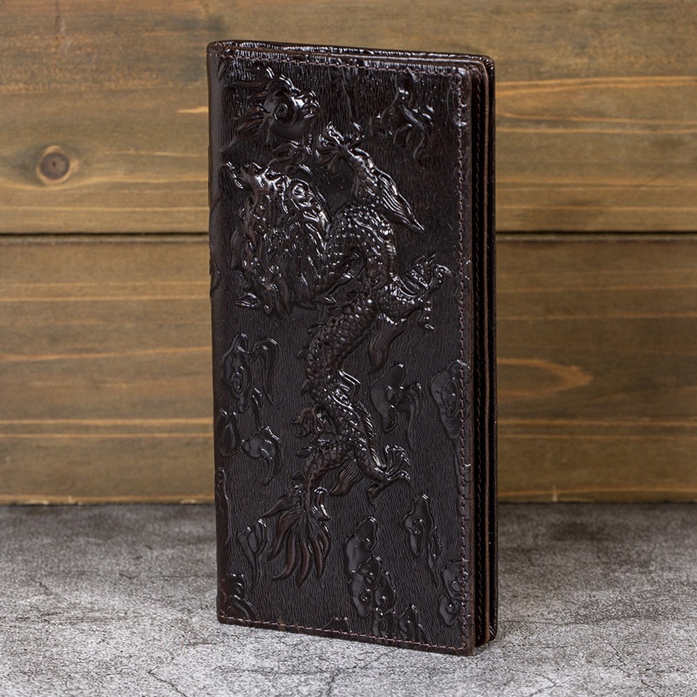 錢包 卡夾 長夾 男生錢包 多卡位 票卡夾 對折長夾 長款皮夾 真皮錢包 二折中夾 男用皮夾 龍紋 招財錢包 156