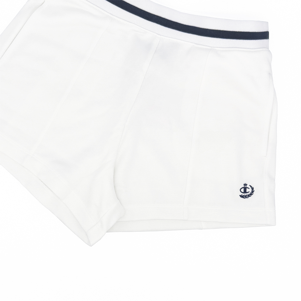 女款 羅紋 壓線 刺繡 運動 短褲-白色（117968-WW001）