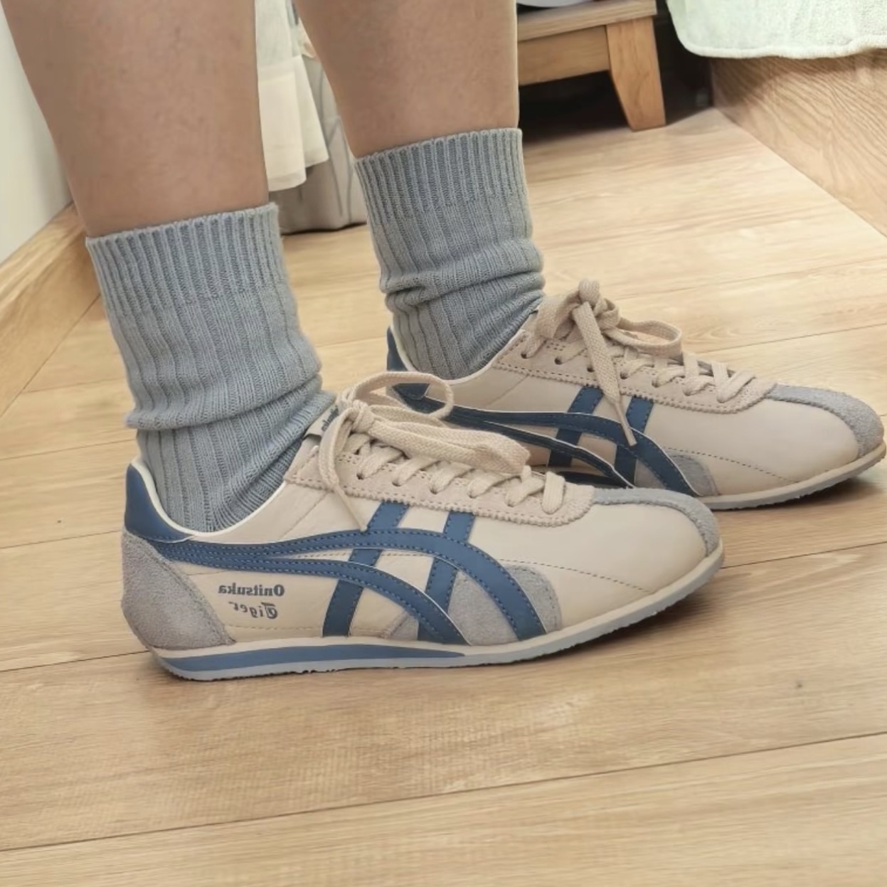 ONITSUKA TIGER RUNSPARK 鬼塚虎 米藍 奶油白 合成皮 休閒鞋 1183B480-250