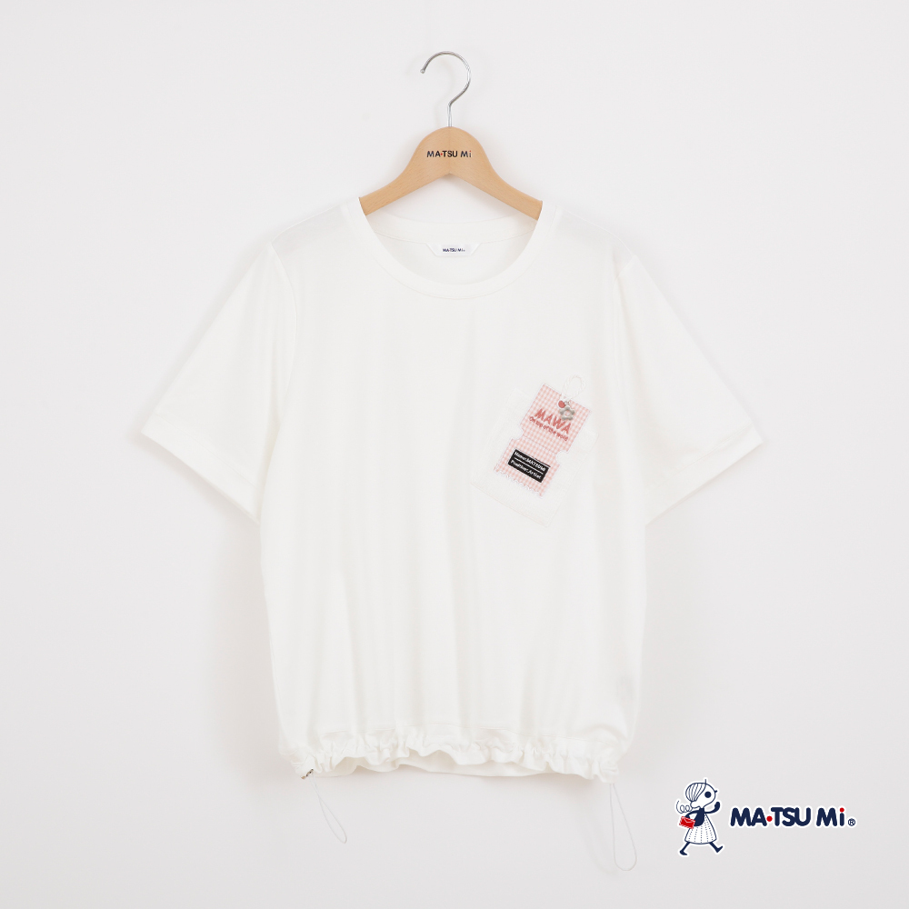 MA‧TSU Mi 寬鬆休閒感口袋造型貼布繡裝飾圖案上衣(白.深藍)