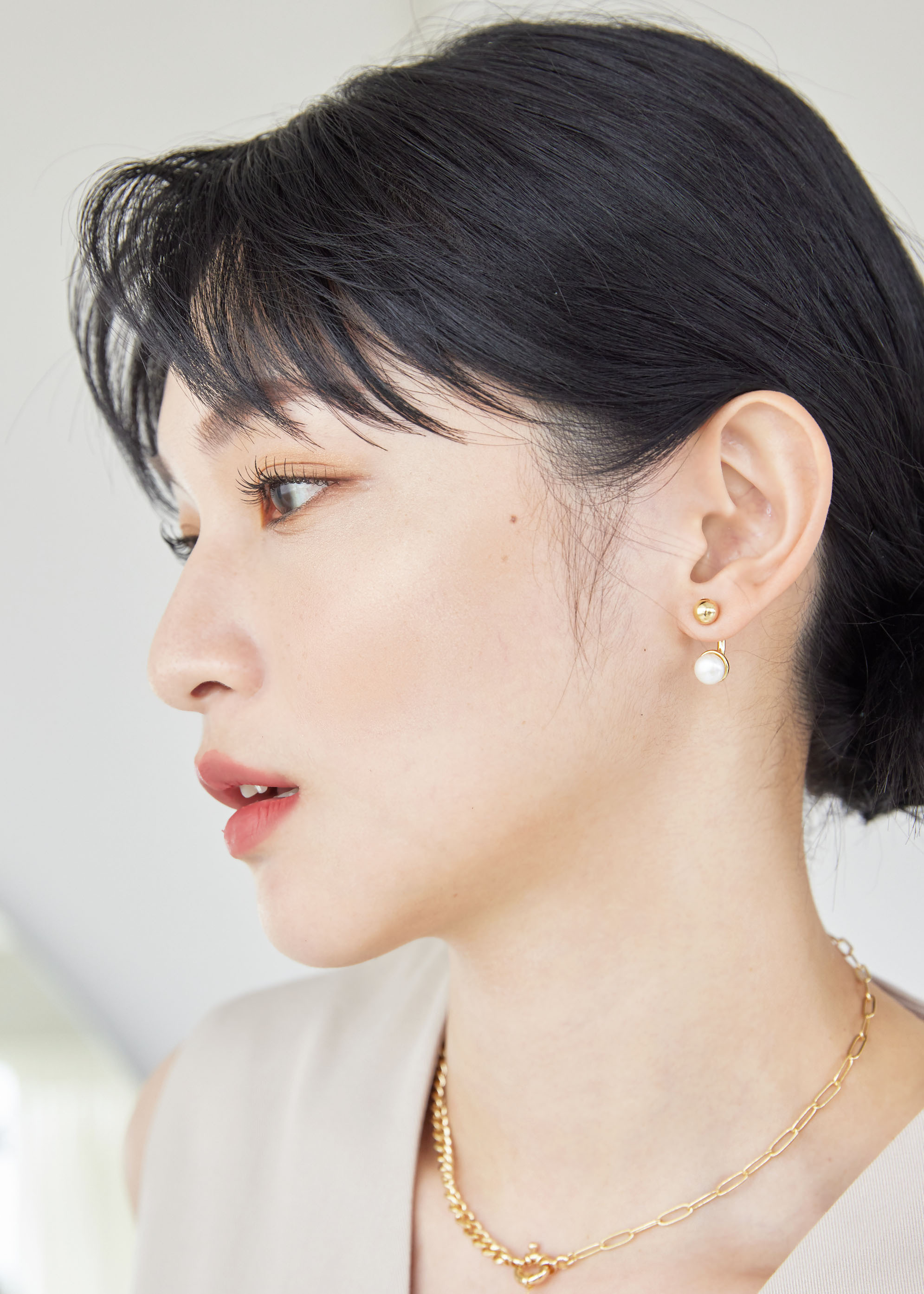 弧形雙珍珠耳環