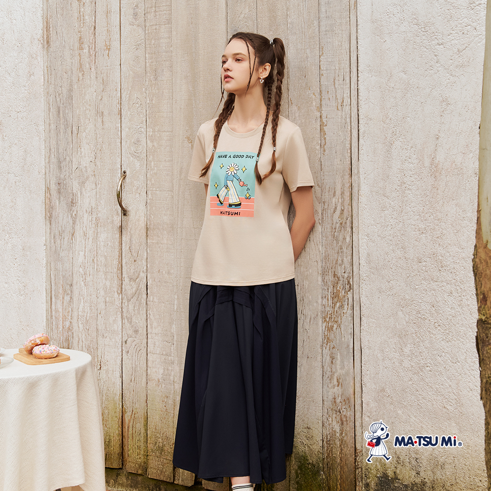 MA‧TSU Mi 休閒寬鬆感膠印澆花圖案上衣(卡.草綠)