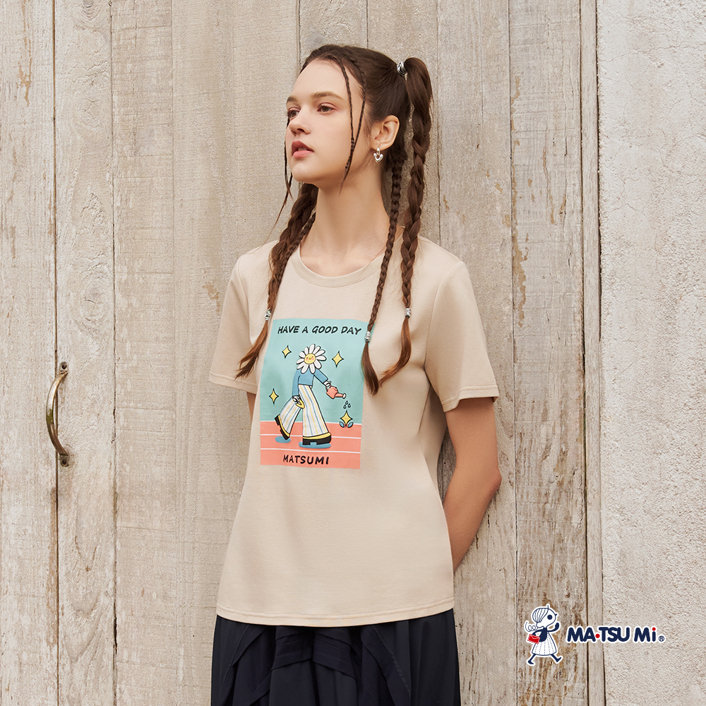 MA‧TSU Mi 休閒寬鬆感膠印澆花圖案上衣(卡.草綠)