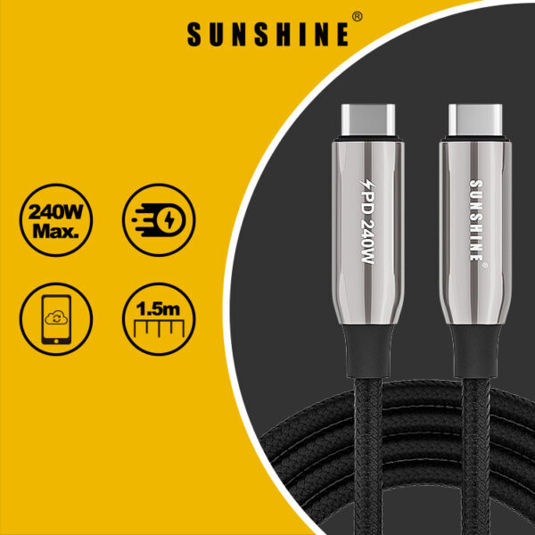 SUNSHINE 陽光 CAE-15BK 1.5米長 100W USB-C 快速充電線 黑色