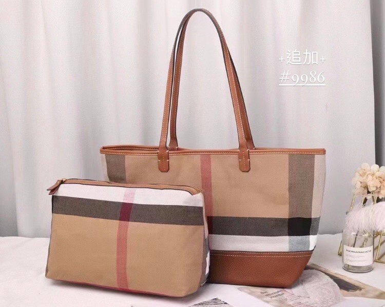 【9986格紋系列-拼接牛皮肩背大托特-附同款內包】
