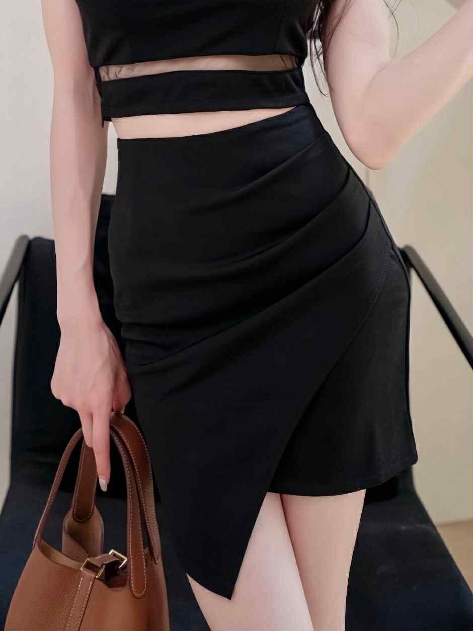獨家訂製🤍四褶開衩包臀短裙(黑色S/M）