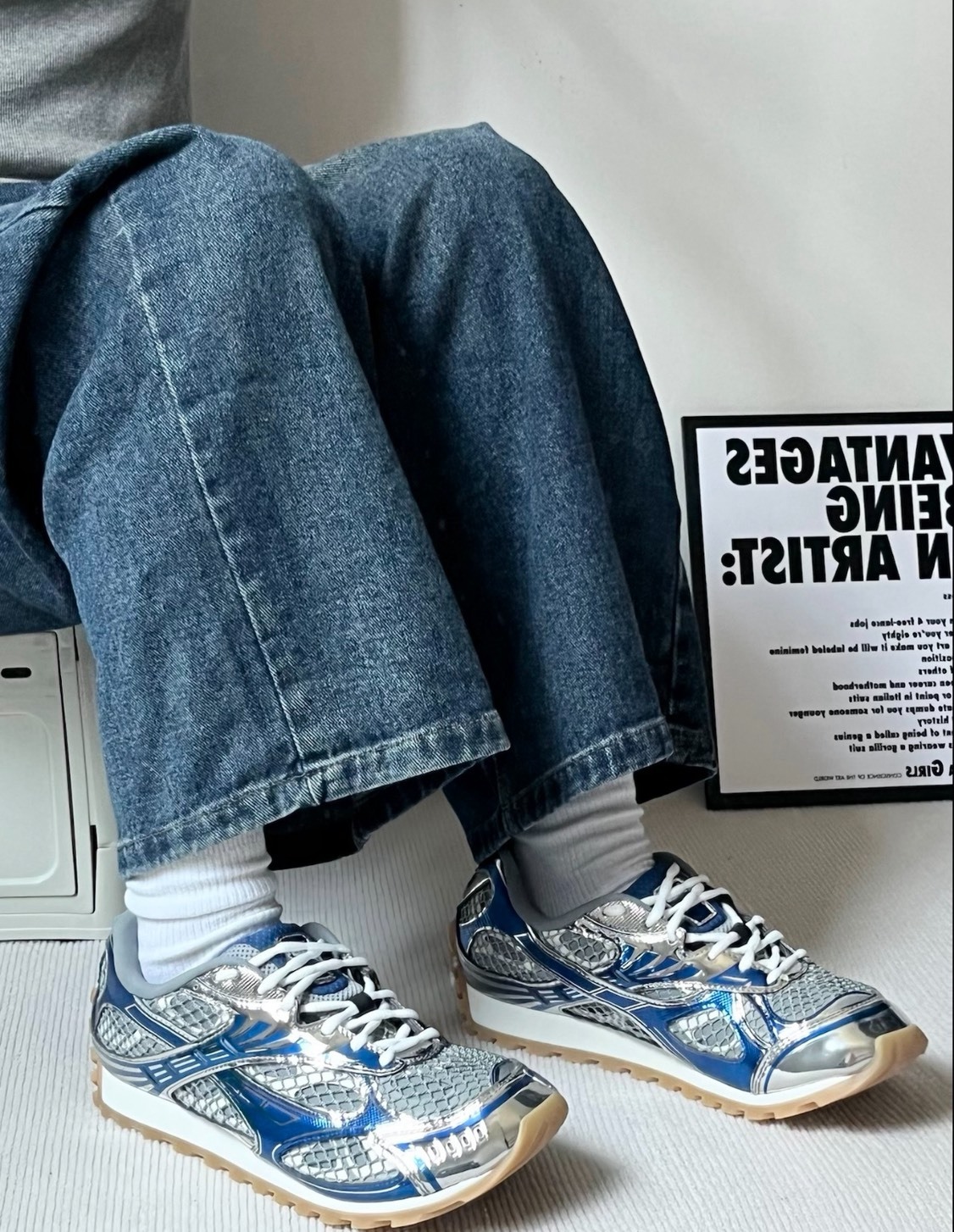 Bottega Veneta 葆蝶家 Orbit 銀藍色 皮革 舒適百搭 跑鞋 低幫休閒鞋 女款銀色跑鞋  低幫運動鞋 義大利精品 生活休閒鞋 百搭皮革鞋