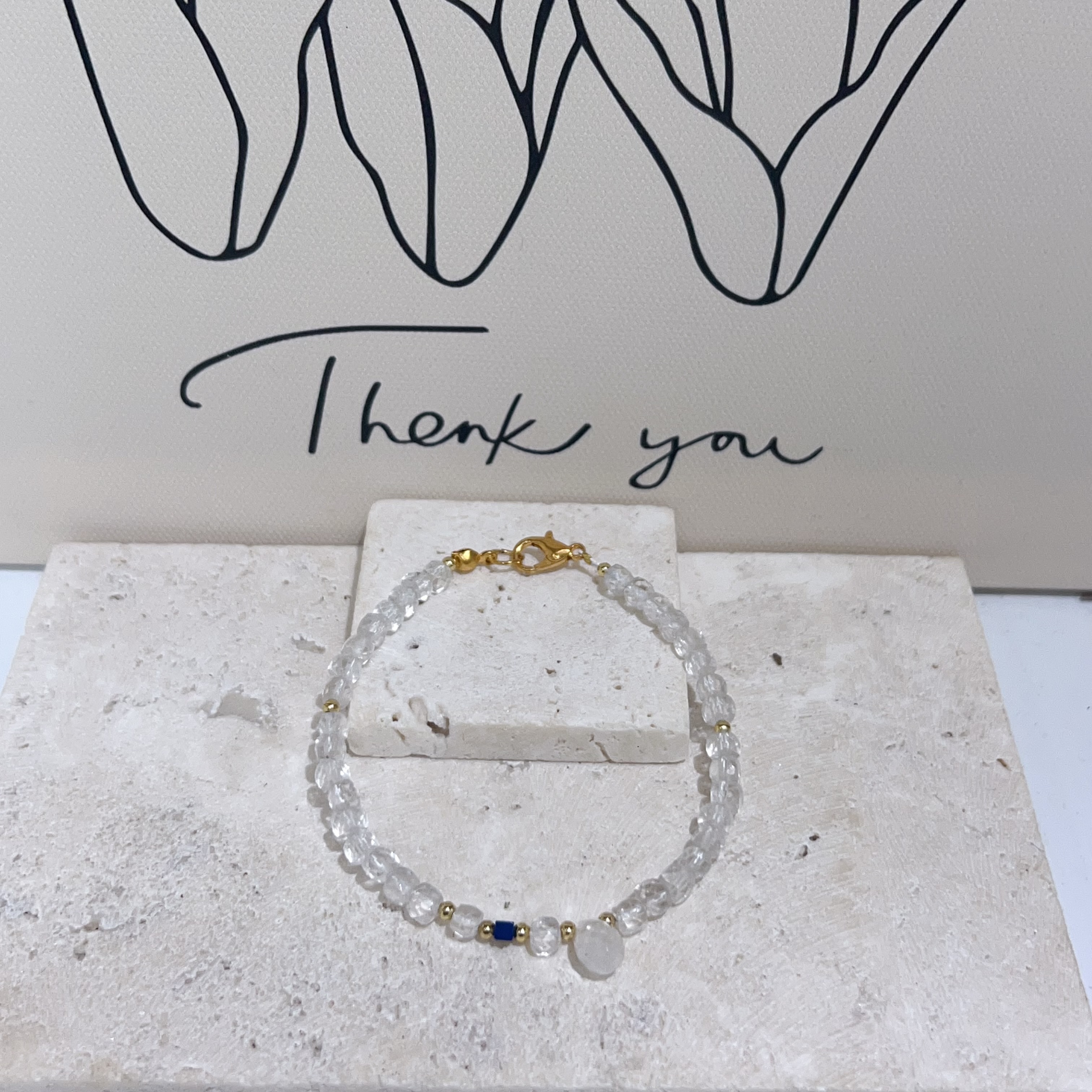 白水晶拼青金石設計款手鏈 19cm